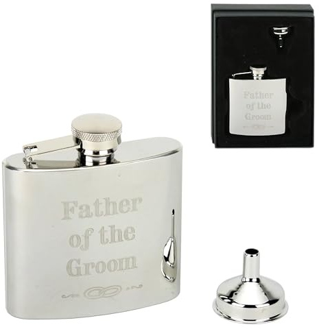 Father of the Groom- acier inoxydable gravé au laser dans une boîte-cadeau avec flasque
