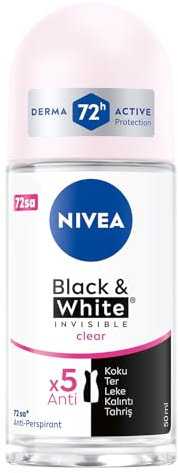 Nivea Invisible for Black & White Clear Roll-On Anti-Perspirant Deodorant 50 ml (Pack of 3)