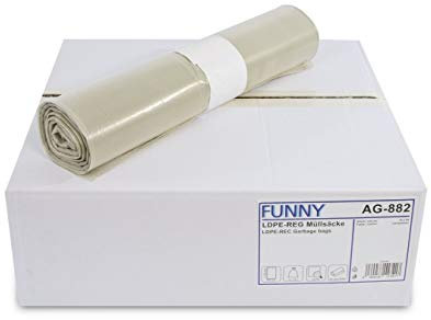 Funny ® - Recycelte Müllsäcke Transparent; reißfeste Müllbeutel 120 l, Typ 60, gerollt, 250 Stück, 1er Pack (1 x 250 Stk.)