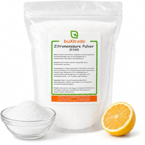 Buxtrade 5 kg Zitronensäure E330 – Lebensmittelqualität, 100% rein, vegan | Entkalken, Backen, Kochen & Reinigen: leicht löslich, für Küche & Haushalt, auch für Wasserkocher & Kaffeemaschinen geeignet