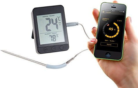 Rosenstein & Söhne Smart Thermo 2: Grillthermometer, Bluetooth, App für Android/iOS, 1 Temperatur-Fühler (Smart Thermo App, Grillthermometer iPhone, Bluetooth, BBQ)