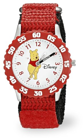 Disney Kids' Bezel Stainless Steel Time Teacher Analog Nylon Strap Watch