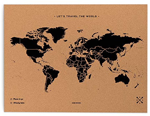 Miss Wood 8436563400087 Mapa Del Mundo de Corcho, 0.4X60X90 Cm, Negro