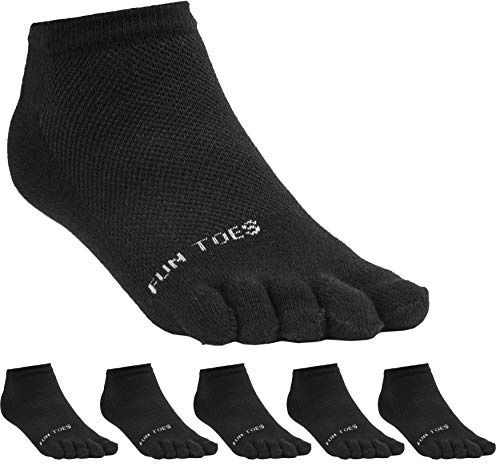 FUN TOES Women's Cotton Toe Socks Breathable Mesh -PACK OF 6 PAIRS- Size 9-11 -Lightweight, Black