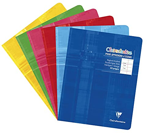 Clairefontaine 3793C Un Cahier d'Écriture Agrafé Clairenfantine - 17x22 cm - 32 Pages Double Ligne 3 mm Interligne - Papier Blanc 90 g - Couverture Carte Pelliculée Couleur Aléatoire