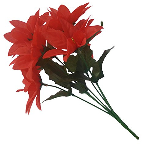12 x jul konstgjord silkesblomma julgäng buske – röd (7 huvuden per gäng), Julklapp