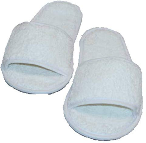 hochwertige Frottee-Slipper Weiss mit offenen Zehen, Classic Terry Schuhe / Hausschuhe / Pantoletten / Hotelslipper / Badeschuhe, Gr. 36-41