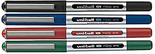 uni-ball UB-150E Liquid Ink Rollerball Pen - Fine 0.5mm Tip - Black, Blue, Green, Red - Pack of 4