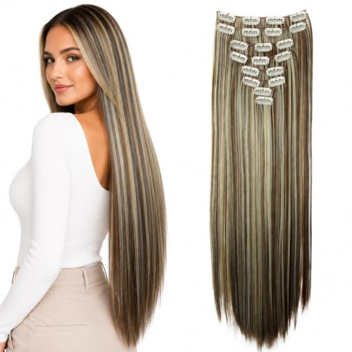 CAISHA XXL 60cm 8er Clip In Extensions Haarteil Braun Blond Mix CES15