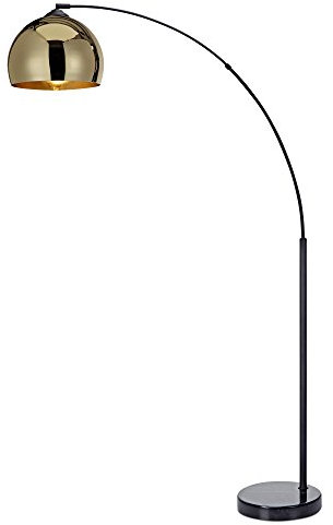 Teamson Home Arquer 170cm Arc Floor Lamp for Living Rooms, Home Offices, Dining Rooms, Bedrooms with Faux Black Marble Base and Gold Bell Shade