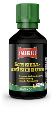 BALLISTOL 23630 Schnellbrünierung 50ml Flasche - fleckenlose Brünierung von Stahl, Eisen und Waffenstählen