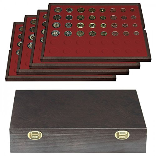Echtholzkassette CARUS mit 4 Tableaus für 24 Euro-Kursmünzensätze