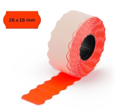 POKORNYS – 9.000 selbstklebende Etiketten für Preisauszeichner (rot / 26x12mm) I permanent haftend I Kennzeichnung mit Preis, Datum ... I Preisetiketten für Handauszeichner mit Wellenrand ​