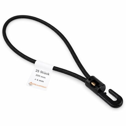 25 tendeurs de bâche avec Mini Crochets en Plastique Boucle 20cm 4mm Ø Noir 200mm
