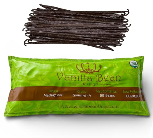 50 Organic Madagascar Vanilla Beans. Whole Grade A Vanilla Pods for Vanilla Extract and Baking