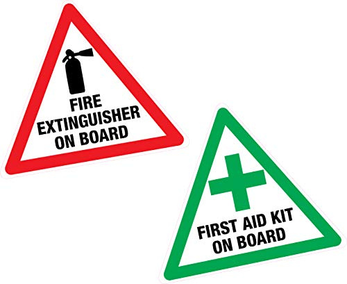 First Aid & Fire Extinguisher on Board LARGE Set 2x Vinyl Sticker Label Taxi Van Bus