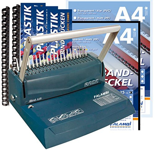 Bindegerät für Plastikbindung, inkl. Starterset 100 Teile (Binderücken & Deckblätter)