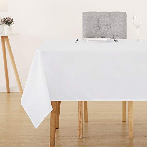 Deconovo Tischtuch Tischdecke Wasserabweisend Tischwäsche Lotuseffekt Tischtücher Tischdeko 150x200 cm, Weiß, 1 Stück