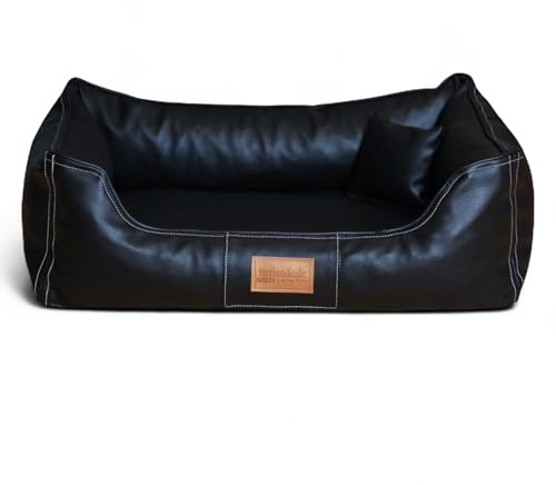 tierlando® Hundebett Maddox Komfort aus Kunstleder mit herausnehmbarer Matratze, Elegantes Hundesofa in Premium-Qualität für höchsten Schlafkomfort Größe: 100x75cm | Farbe: 03 Schwarz