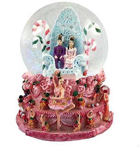 Nutcracker Ballet Gifts Musical Nutcracker Snow Globe, Christmas Ornaments Decorations, Holiday Home Decor, 5.75” x 4.5” inches, Clara and Prince