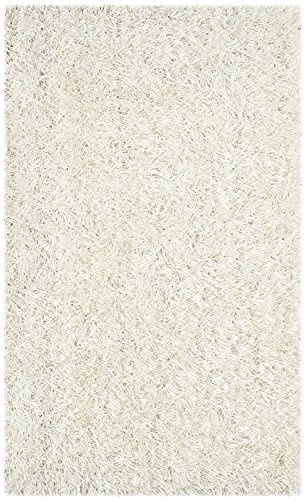 Safavieh Alfombra Shag Sala de Estar, Comedor, Dormitorio - New Orleans Shag Collection, Pelo Largo, Blanco Hueso y Blanco Hueso, 122 X 183 cm