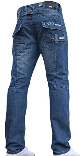 Enzo BNWT Jean bleu délavé pour homme, coupe droite, tous tours de taille et toutes tailles, 34W / 32L