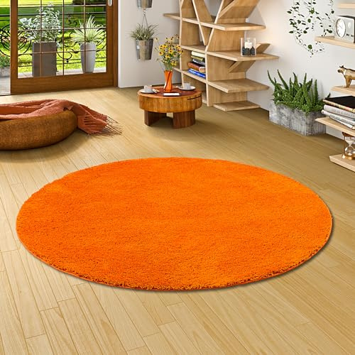Palace - Tappeto Shaggy a Pelo Alto - Arancione - Rotondo - 4 Dimensioni