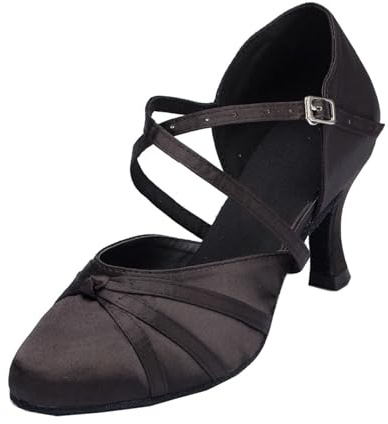MINITOO Latinamerikansk salsa ankelrem stängd tå satin dansskor, L117a Svart 7 5 cm klack, 39.5 EU