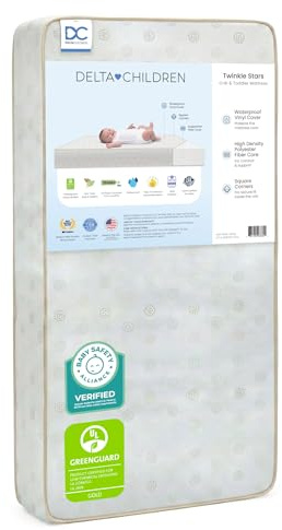 Delta Children Twinkle Stars Dual Sided - 6 Premium Sustainably Sourced Fiber Core Crib and Toddler Mattress - Waterproof - GREENGUARD Gold Certified - 7 Year Warranty - Made in USA