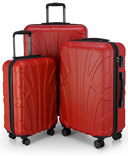 suitline - 3er Koffer-Set Trolley-Set Rollkoffer Hartschalen-Koffer Reisekoffer, TSA, (55 cm, 66 cm, 76 cm), 100% ABS matt, Rot
