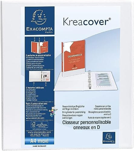 Exacompta 51844E Präsentationsringbuch KreaCover DIN A4 aus starkem Karton 4 D Ringe 75mm breit Weiß ideal für Schule und Büro Ringhefter Ringordner Ringbuchordner