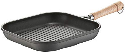 Berndes Grillpfanne Bonanza Induktion 28 cm, eckige Pfanne mit 3-lagiger Antihaftversiegelung und Holzstiel, allherdtauglich robuster Aluguss, antihaft beschichtet, Schwarz