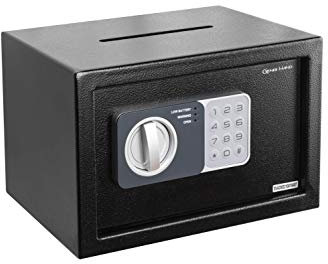 Genie Hand Elektronischer Safe mit Einwurfschlitz Anti-Bounce, Schwarz, Stahl, Elektronisches Kombinationsschloss mit Schlüssel, Wandmontage oder Bodenmontage