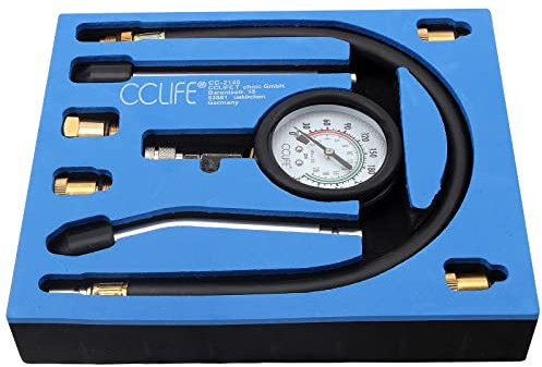 CCLIFE Kompressionsprüfer Benzin Motor M10 M12 M14 M18 Kompressionstester Kompressionsmessgerät 0-20 bar & 0-300 psi
