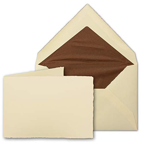 25x B6 Vintage Faltkarten-Set mit Brief-Umschlägen, Büttenpapier, 113 x 175 mm - quer-doppelt, Elfenbein-Creme