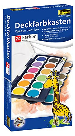 Idena 22064 - Deckfarbkasten mit 24 Farben und 1 Tube Deckweiß, ideal für Kindergarten, Schule und zu Hause