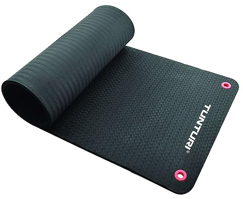 Tunturi Gymnastikmatte, extra dicke Fitnessmatte 1,5 cm, 180 cm, schwarz, Yogamatte zum Aufhängen