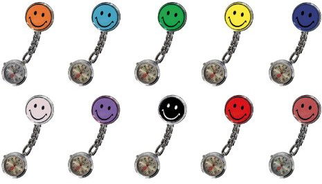 Tiga-Med Smiley Schwesternuhr 10er Set (10 Stück) | mit stabilem Clip | mit Batterieschutz | Fluoreszierende Zeiger | Schwesternuhren Krankenschwesteruhr