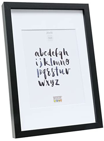 Deknudt Frames S40AK2-P1-20.0X30.0 Bilderrahmen Basic mit Passpartout mit hoher Zierleiste, Holz/MDF, 32,4 x 22,4 x 2,96 cm, Schwarz