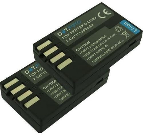 2 x Dot.Foto D-LI109 Premium 7.4v / 1050mAh Batterie Rechargeable pour Pentax KP, K-30, K-50, K-70, K-500, K-r, K-S1, K-S2