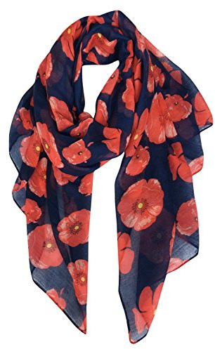 World of Shawls New Ladies Womens Celebrity Style Scarf Scarves (Navy Blue Poppy Flower)