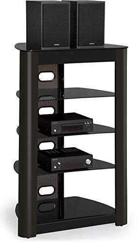 Centurion Supports Zinnia 5-Shelf Gloss Black with Gloss Black Wood Facia Flat Screen TV/Hi-Fi/AV Rack Glass Stand