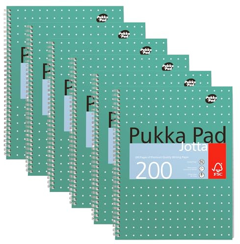 Pukka Pad, A4 Metallic Jotta Book 6 Pack – 21 x 30cm – Wirebound Notebook with 8mm Lines and 80GSM Paper – Features 4-Hole Punch Margins and Perforated Edges - 200 Pages, Green