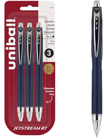 Uni-Ball Jetstream Retractable Ball Point Pens,0.7mm, Black Ink, 3-Count