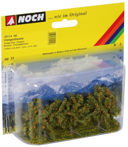NOCH Orangenbäume, Modellbau Obstbäume, 3 Stück je 4 cm hoch für die Spurweiten H0, TT, N, ideal für kreative Projekte und Szenerien