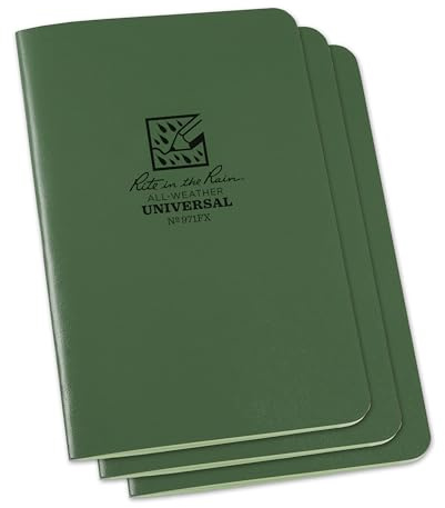 Rite in the Rain Weatherproof Stapled Notebook, 4.625 x 7, Tan Cover, Universal Pattern, 3 Pack (No. 971TFX)