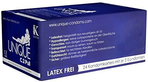 KAMYRA Unique C.2 PULL Condom Card, blau - latexfreie Kondome, mit Abziehbändchen für schnelles Abrollen - auch mit ölhaltigen Gleitmitteln verwendbar, 24 x 3 Stück