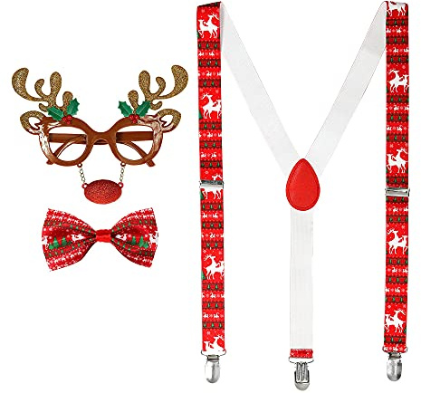 W WIDMANN MILANO Party Fashion - Set di costumi da renna, occhiali, bretelle e papillon, Natale, carnevale, festa a tema