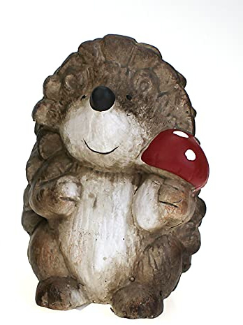 Deko Figur Gartenfigur Igel 14,5 cm, Polystein braun beige, Dekofigur Igelchen zum Hinstellen mit Pilz Gartendeko Herbstdeko Sommerdeko