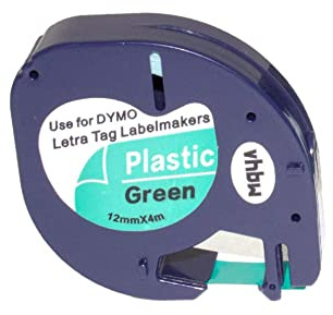 vhbw cinta de escritura compatible con Dymo LetraTag LT-100H, 2000, LT-100T, QX50, Plus LT-100H, 200B impresora etiqueta 4m x 12 mm negro a verde